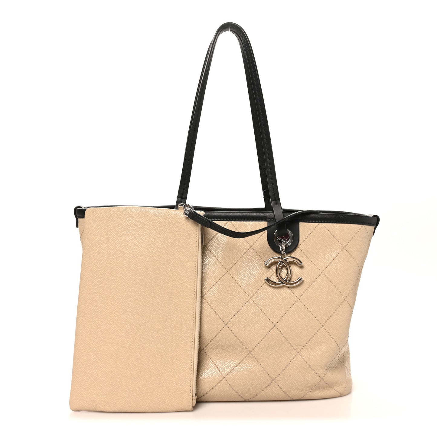 Grained Calfskin Medium Fever Shopping Tote Beige