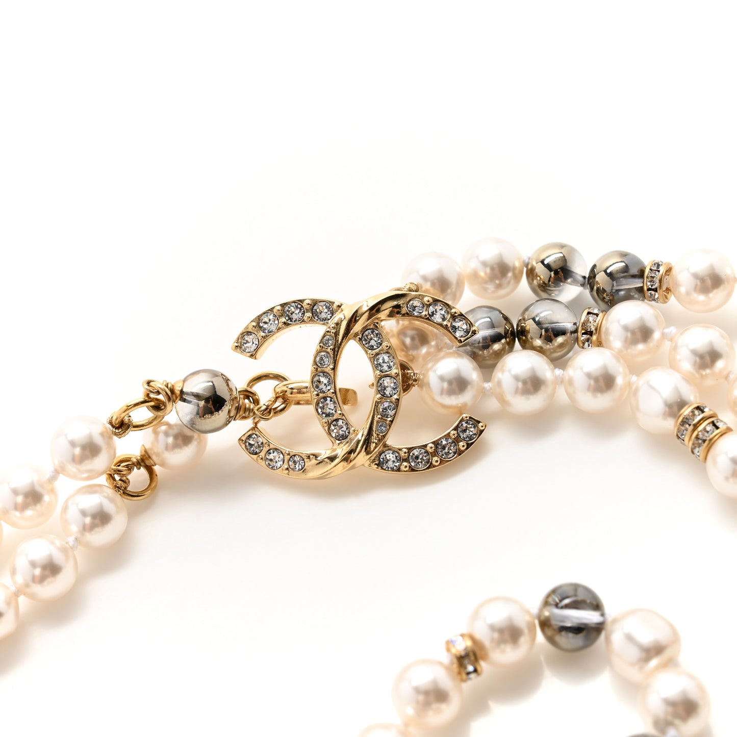 Pearl Crystal CC Dragon Chain Belt Gold White Ruthenium Grey
