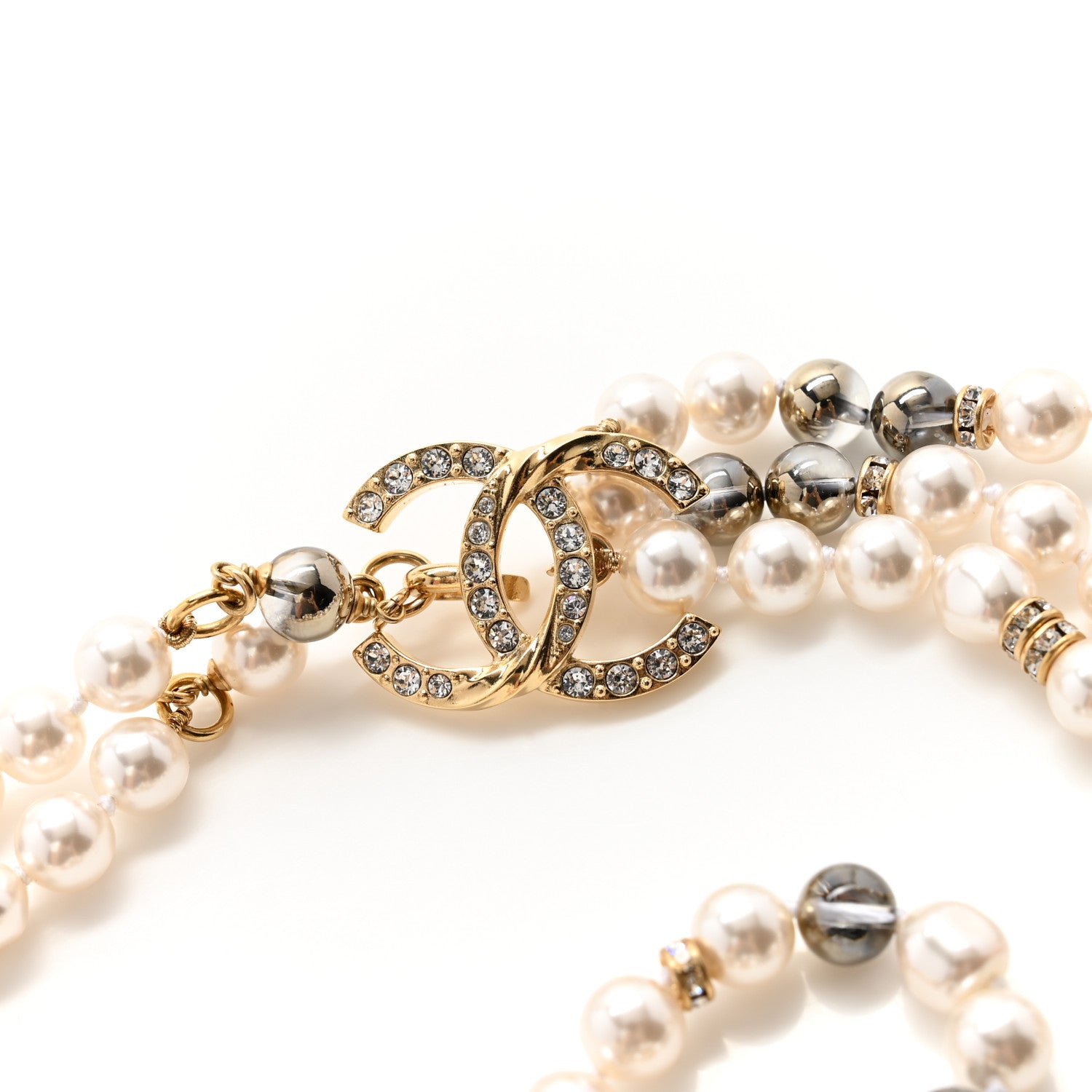 Chanel Pearl Crystal CC Dragon Chain Belt Gold White Ruthenium Grey 3 of 4