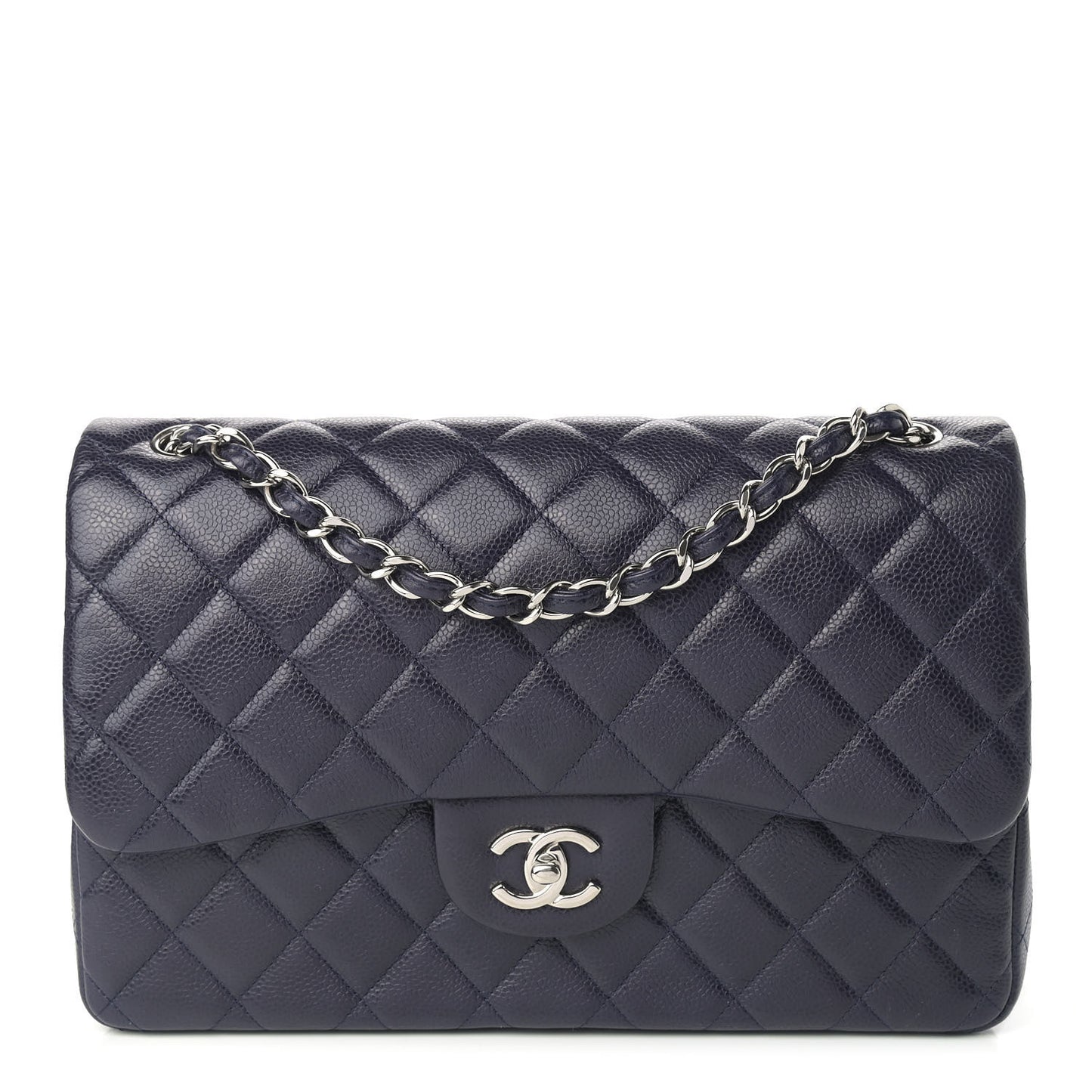 Caviar Quilted Jumbo Double Flap Navy Blue