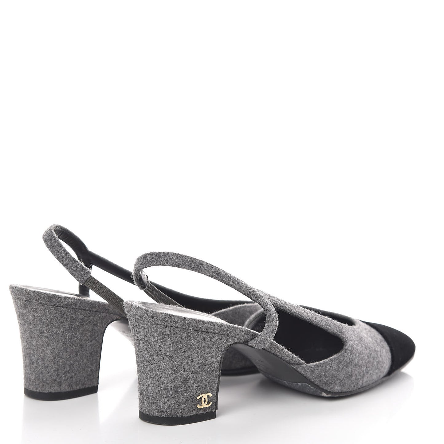 Wool Velvet Cap Toe CC Slingback Pumps 35.5 Black Grey