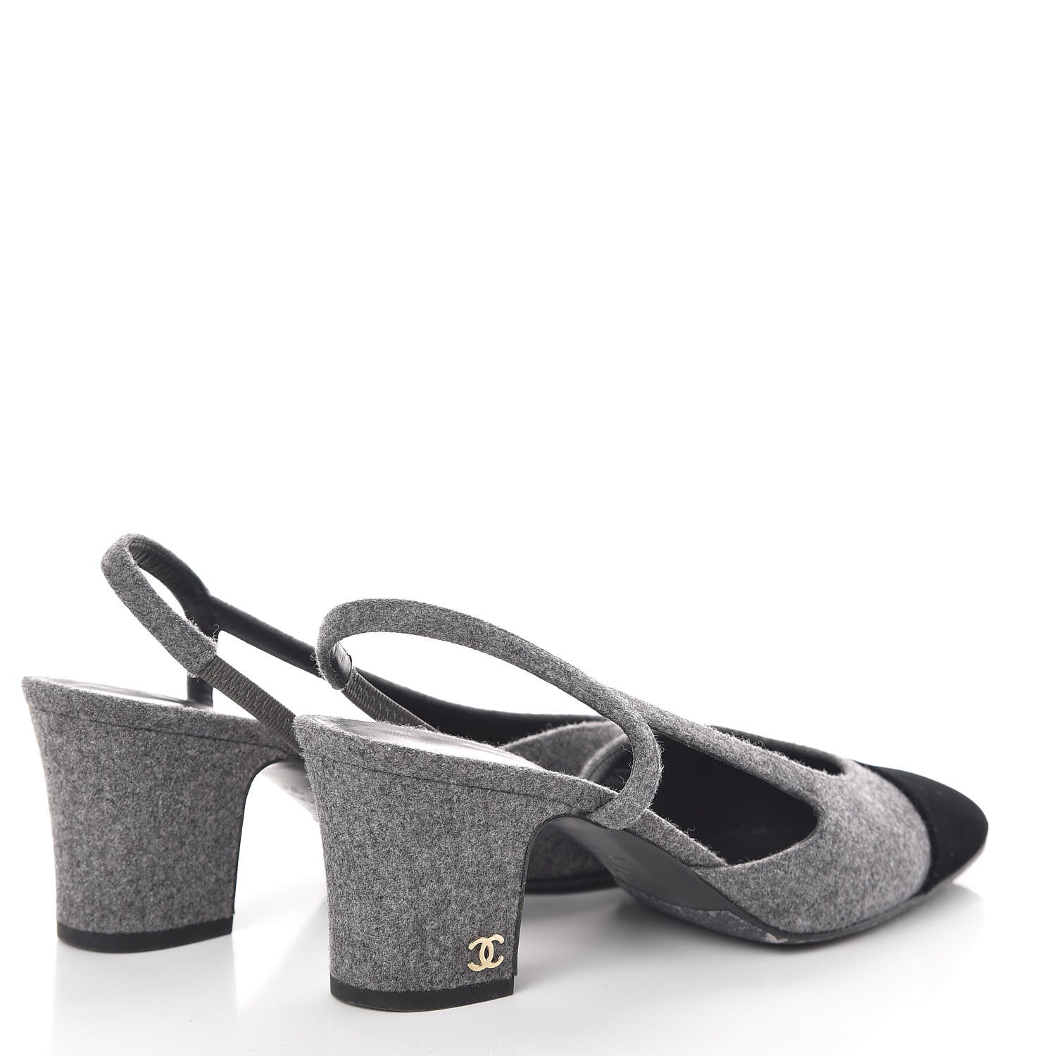 Chanel Wool Velvet Cap Toe CC Slingback Pumps 35.5 Black Grey 4 of 9