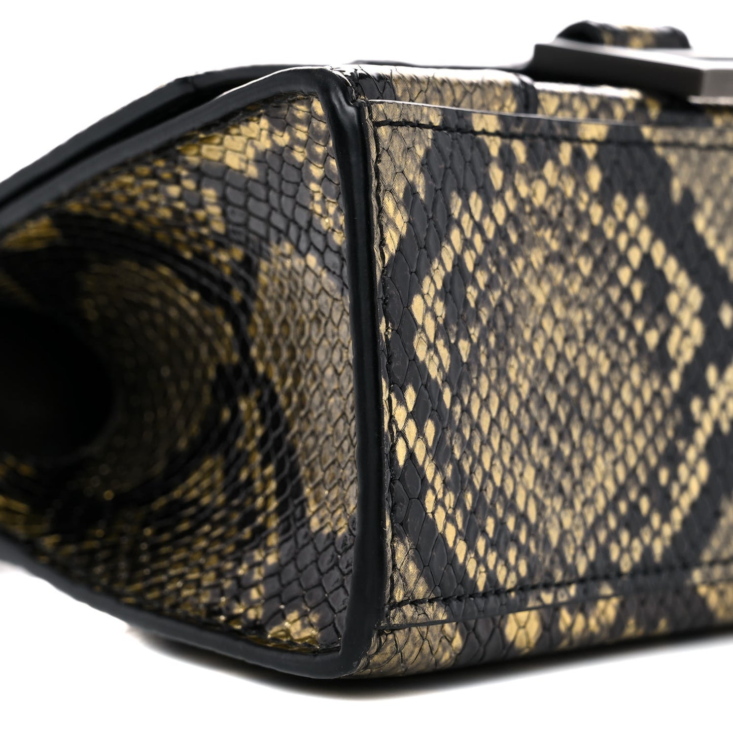 Shiny Calfskin Snakeskin Embossed Hourglass Top Handle Bag XS Gold Black