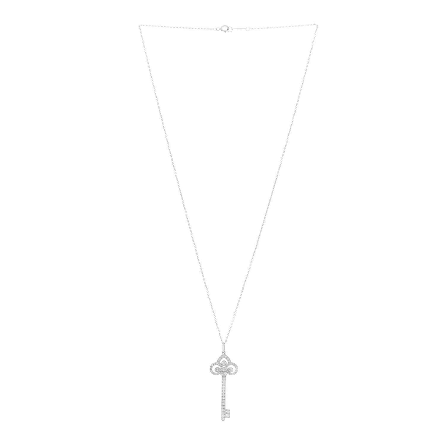 Tiffany Platinum Diamond .41ct Fleur De Lis Key Pendant Necklace 3 of 6