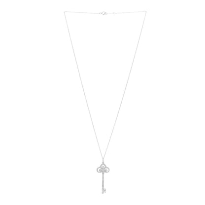 Tiffany Platinum Diamond .41ct Fleur De Lis Key Pendant Necklace 3 of 6