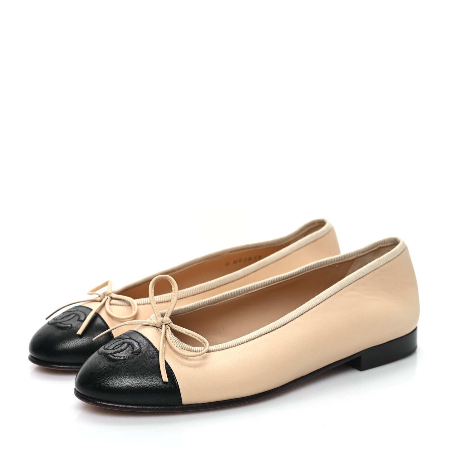 Lambskin Cap Toe CC Ballerina Flats 35.5 Beige Black