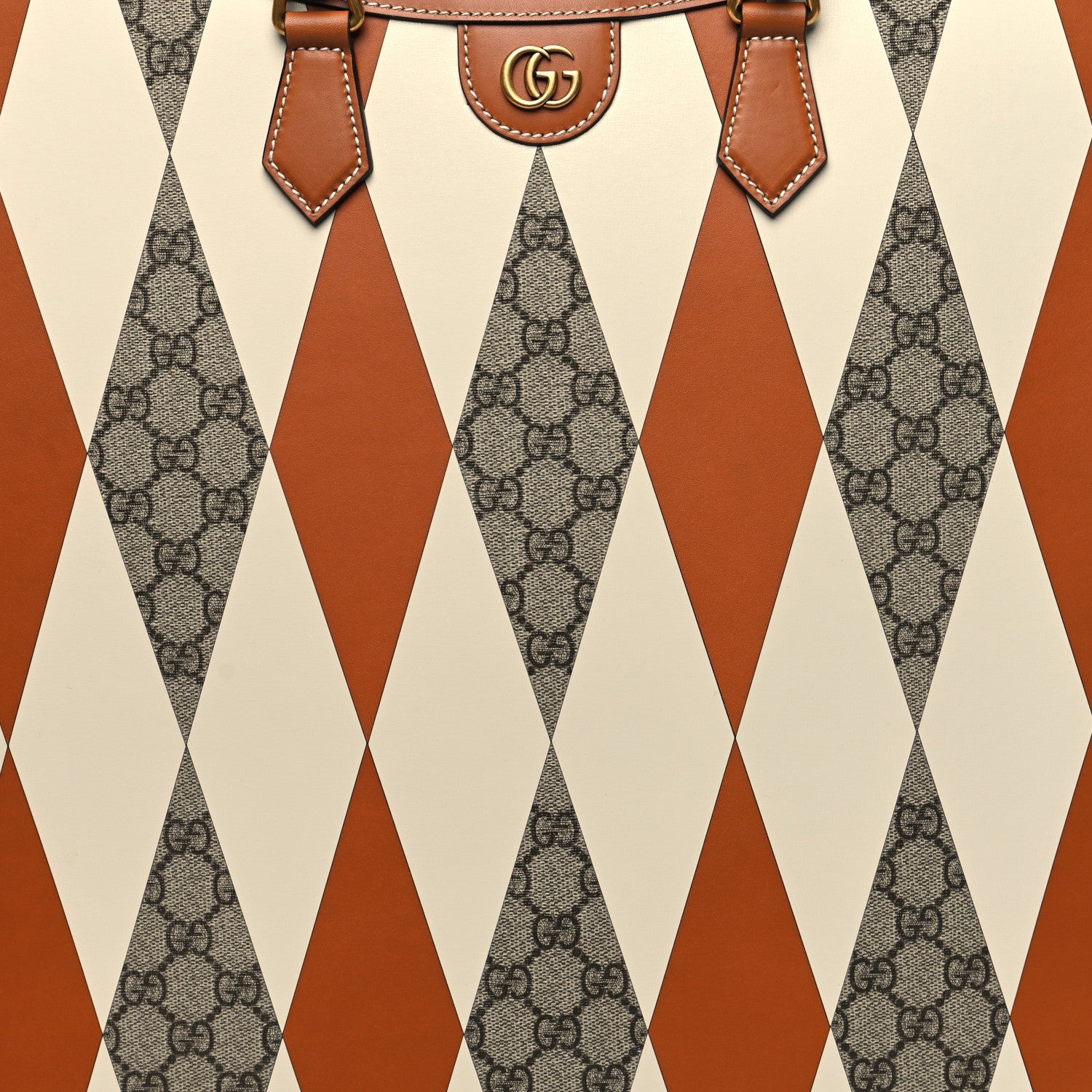 Gucci GG Supreme Monogram Boarded Dyana Calfskin Rhombus Print Studded Maxi Diana Tote Bag Beige Ebony Mystic White Hazel Brown Black 7 of 9