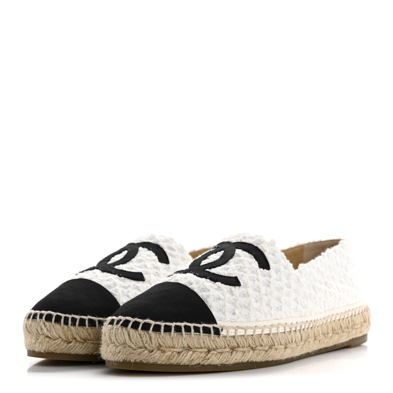 Chanel Tweed Grosgrain CC Espadrilles 41 White Black 4 of 9