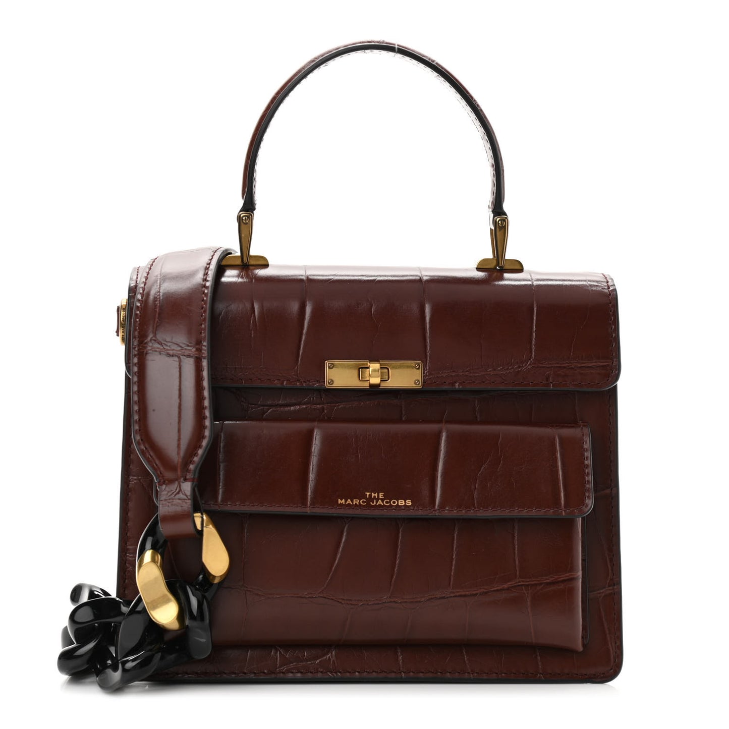 Calfskin Crocodile Embossed Uptown Shoulder Bag Brown