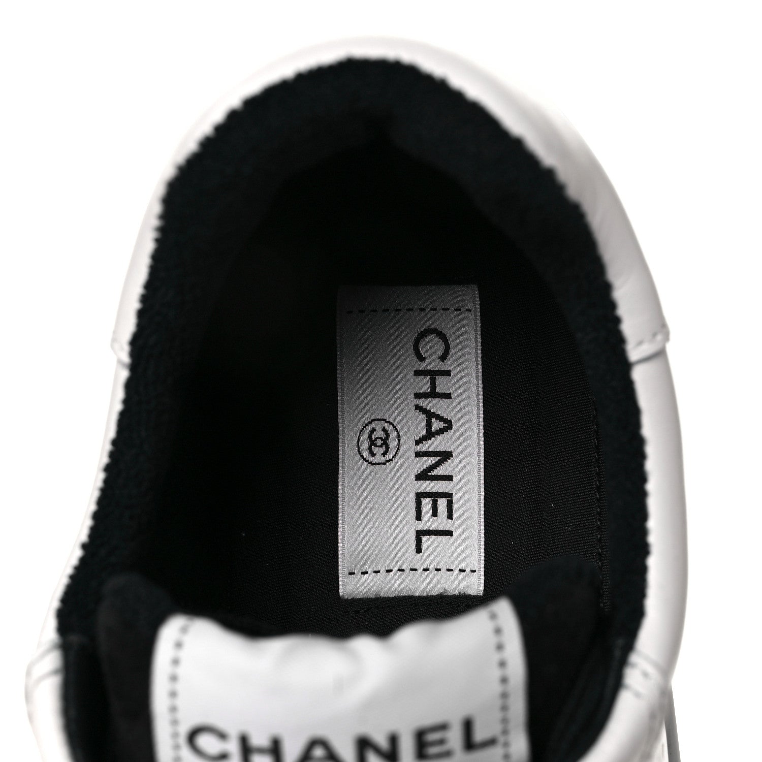 Chanel Grained Calfskin Fabric Womens Logo Sneakers 39.5 White Black 7 of 8