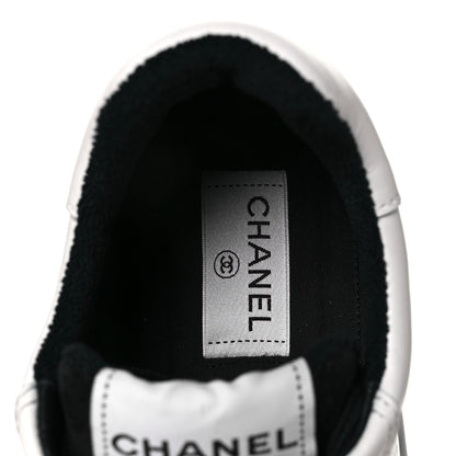 Chanel Grained Calfskin Fabric Womens Logo Sneakers 39.5 White Black 7 of 8