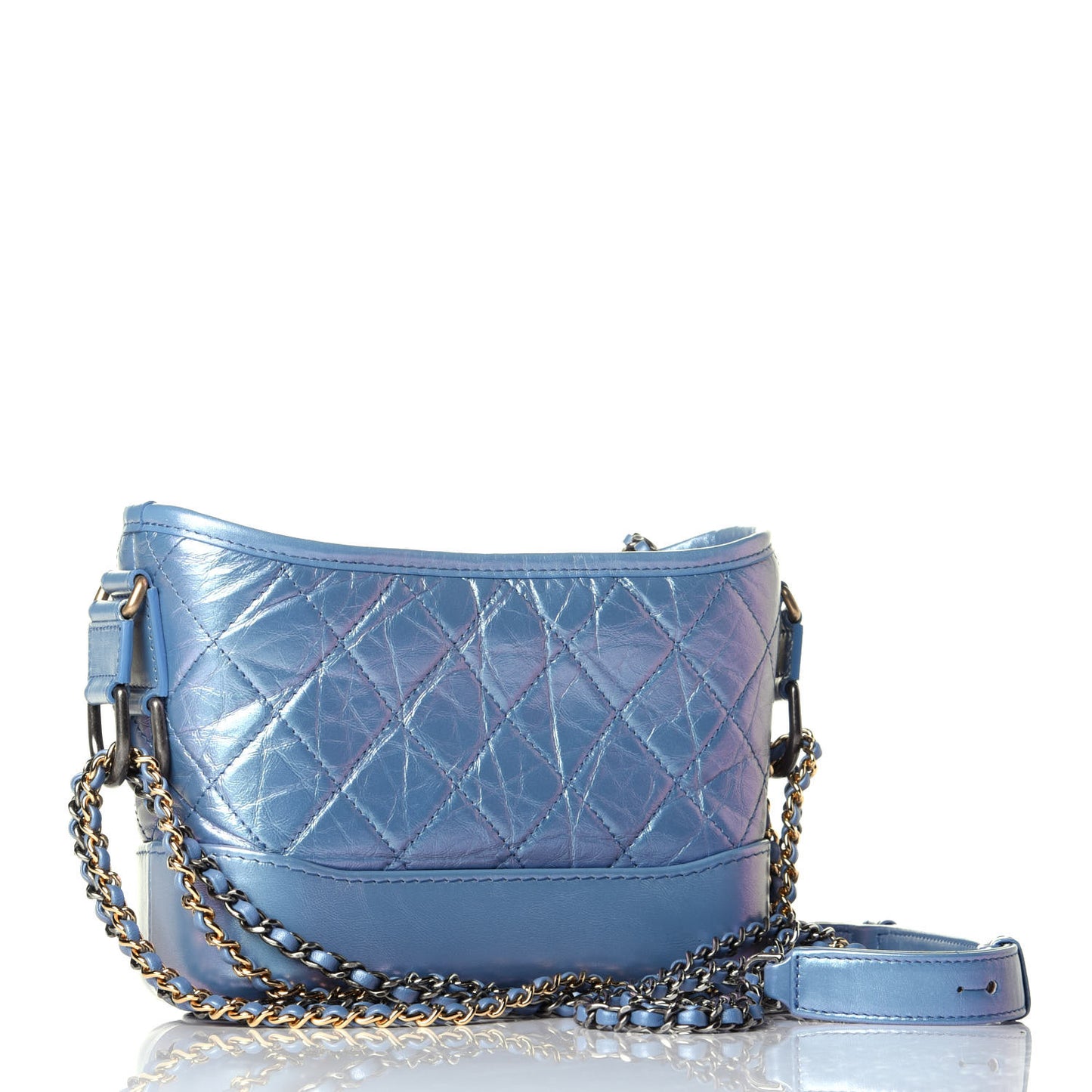 Iridescent Aged Calfskin Quilted Small Gabrielle Hobo Blue