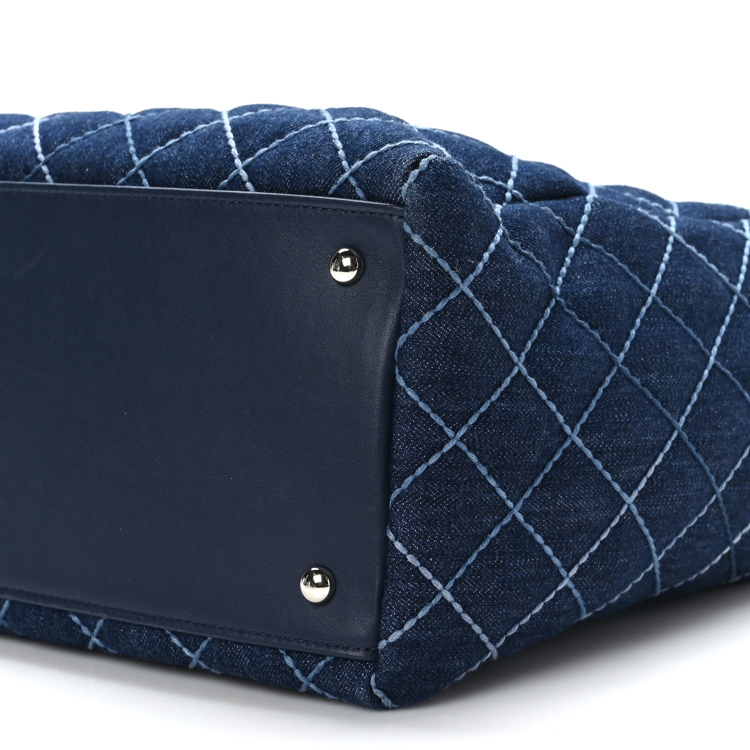 Chanel Denim Quilted Large Coco Handle Shopping Tote Blue 10 of 10