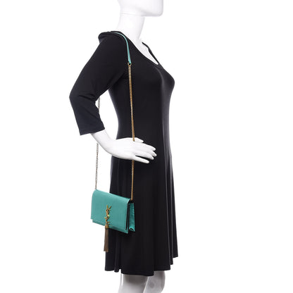 Saint Laurent Laminated Calfskin Classic Monogram Kate Tassel Chain Wallet Green 2 of 15