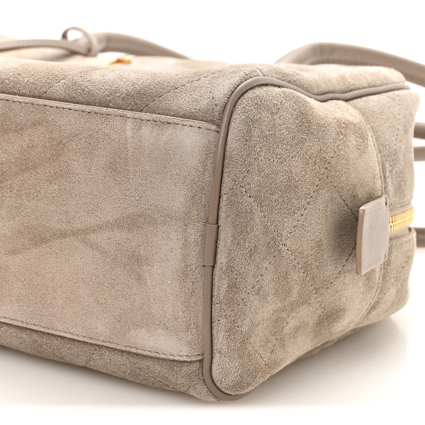 Suede Calfskin Large Perfect Bowling Bag Dark Beige