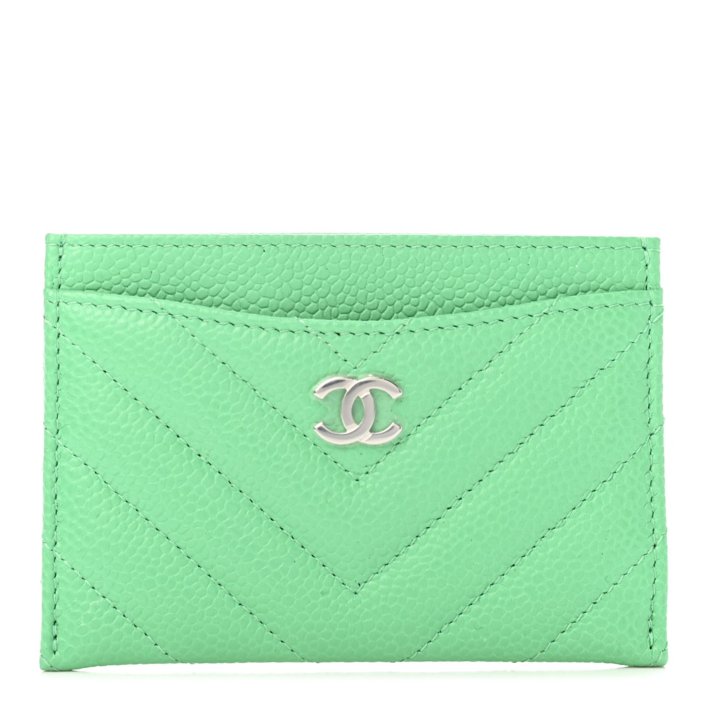 Caviar Chevron Quilted Card Holder Light Green