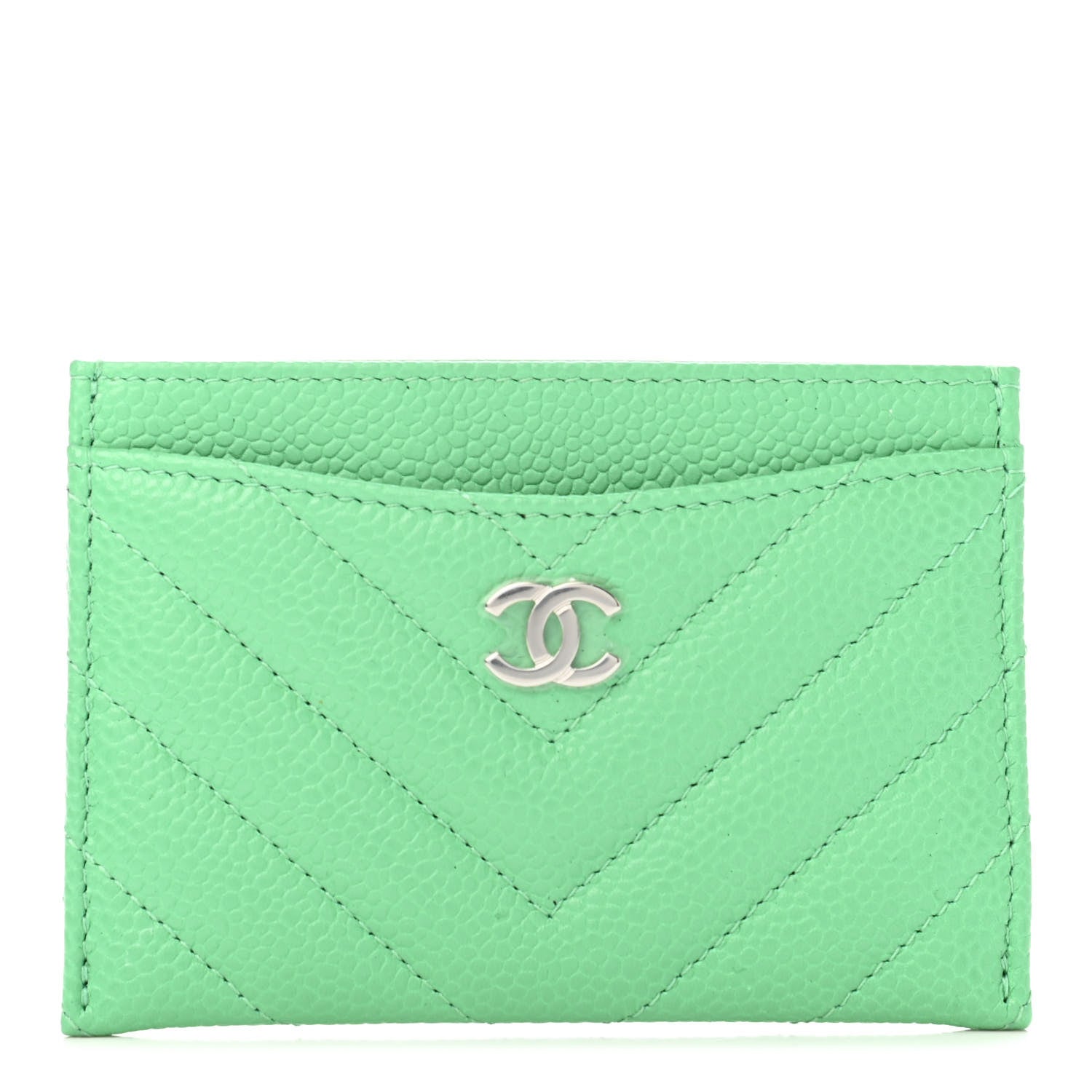 Chanel Caviar Chevron Quilted Card Holder Light Green 1 of 4