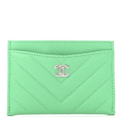 Chanel Caviar Chevron Quilted Card Holder Light Green 1 of 4