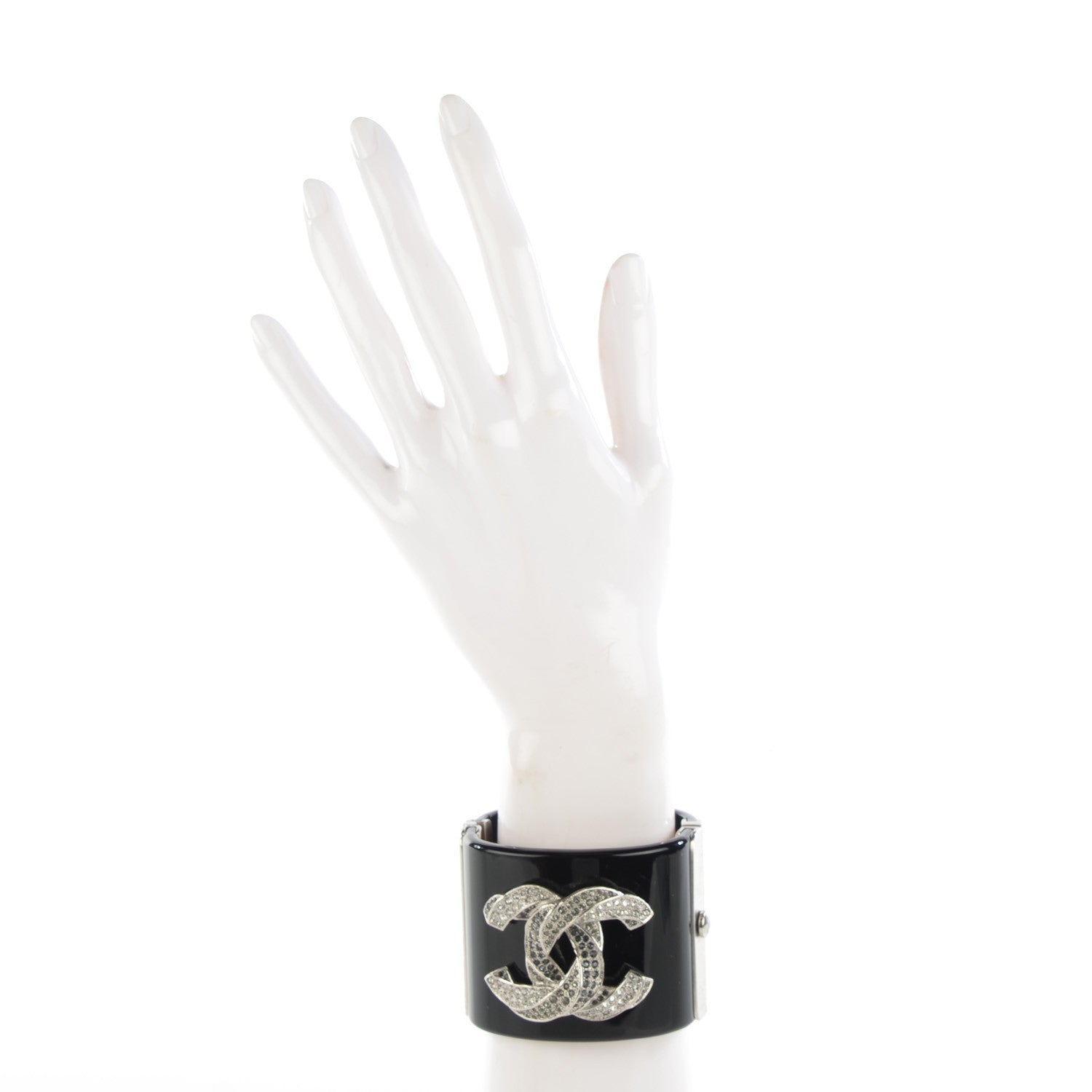 Chanel Resin Crystal CC Cuff Black 2 of 7