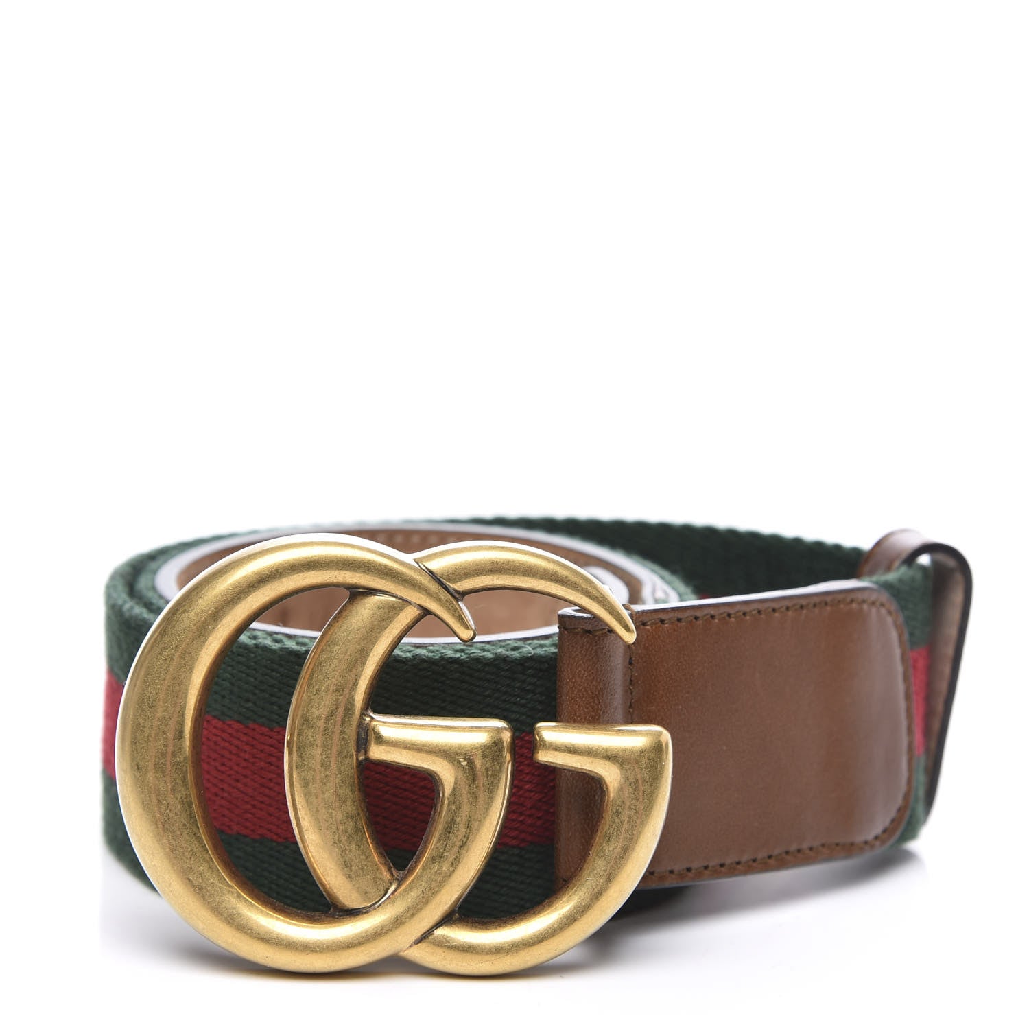 Gucci Nylon Calfskin Double G Web 40mm Belt 80 32 Green Red Cuir 1 of 5