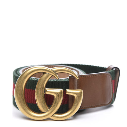 Gucci Nylon Calfskin Double G Web 40mm Belt 80 32 Green Red Cuir 1 of 5