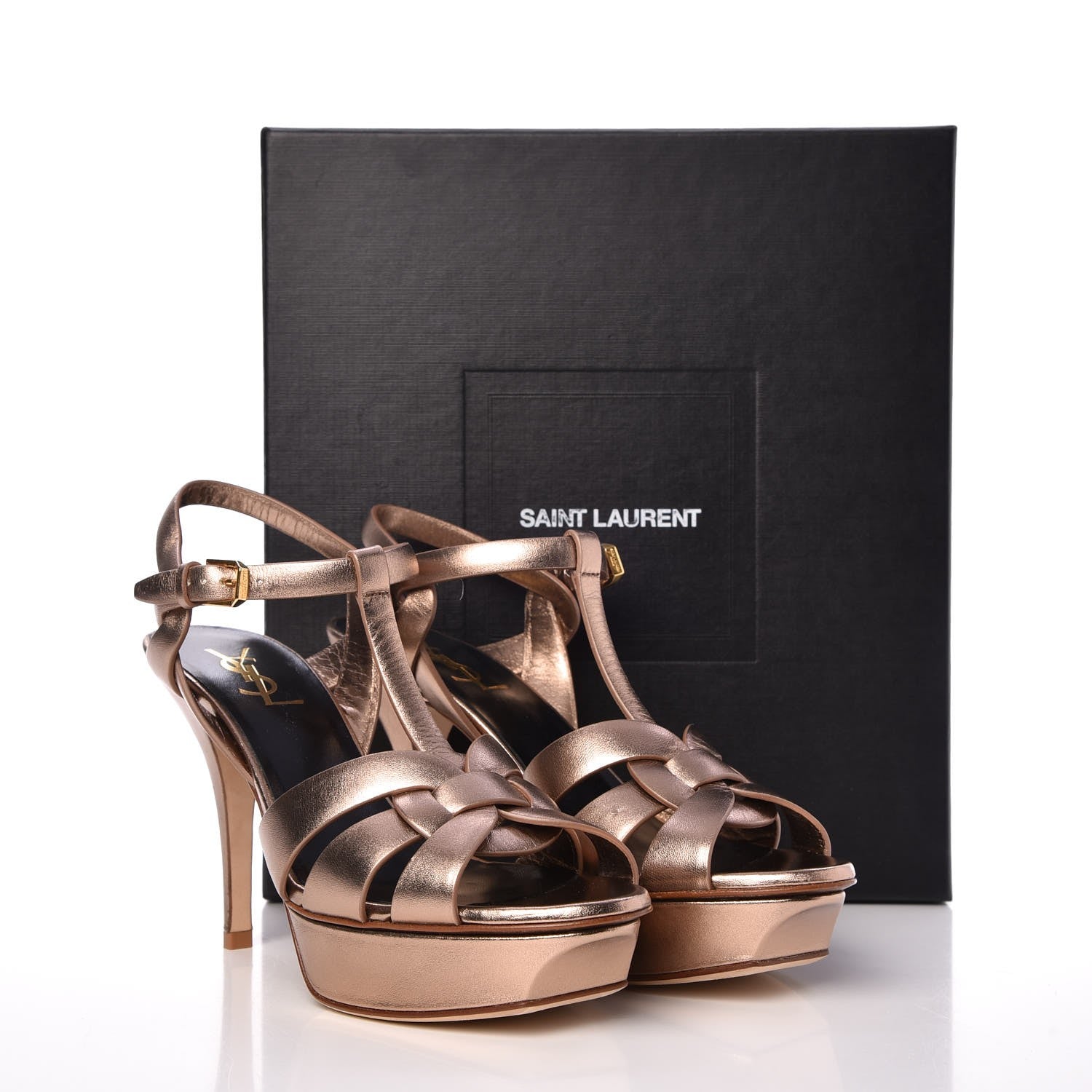 Saint Laurent Metallic Nappa Tribute 75 Platform Sandals 39 Blush 11 of 11
