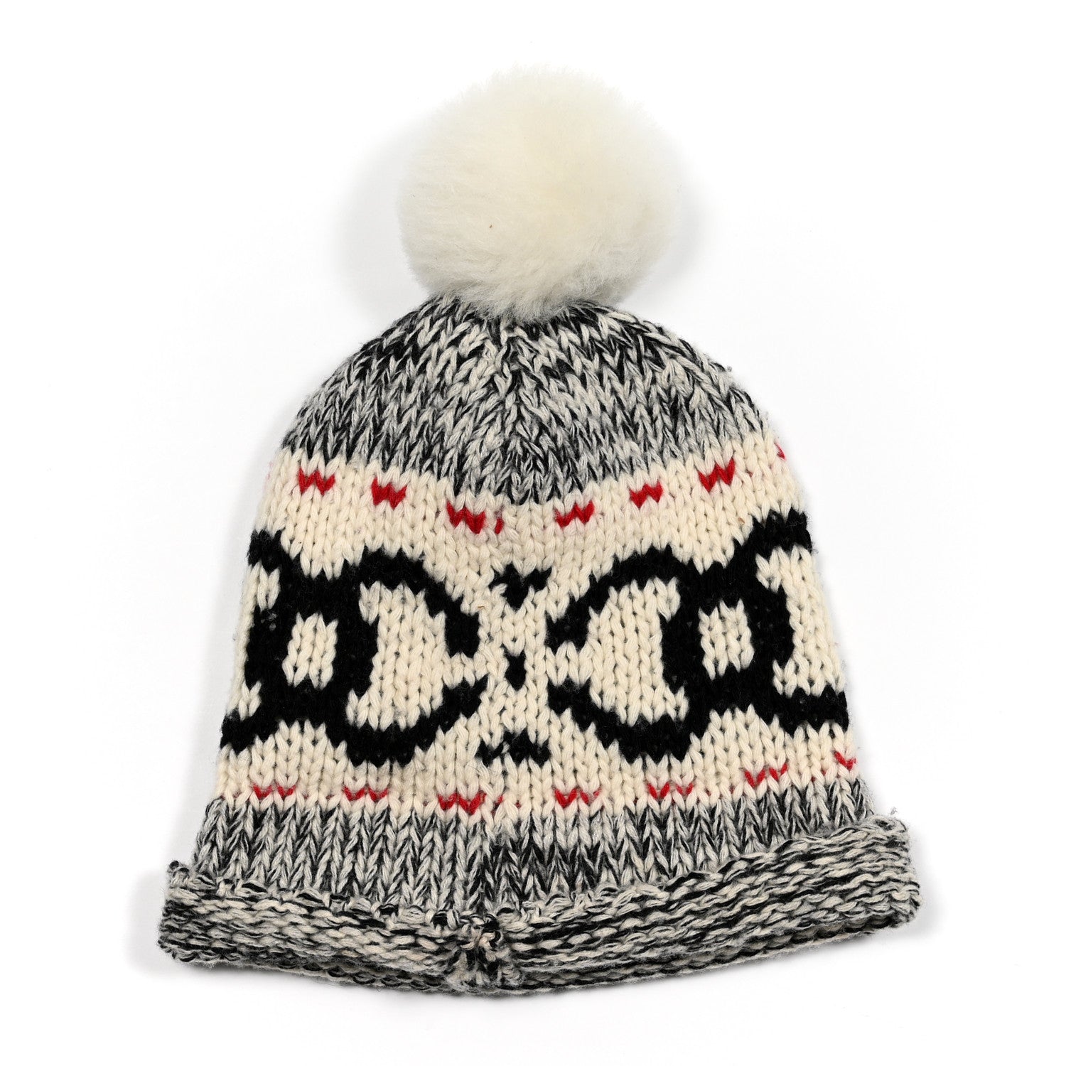 Chanel Wool Shearling CC Beanie Hat Grey Black Red 3 of 4