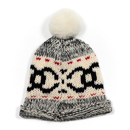 Chanel Wool Shearling CC Beanie Hat Grey Black Red 3 of 4