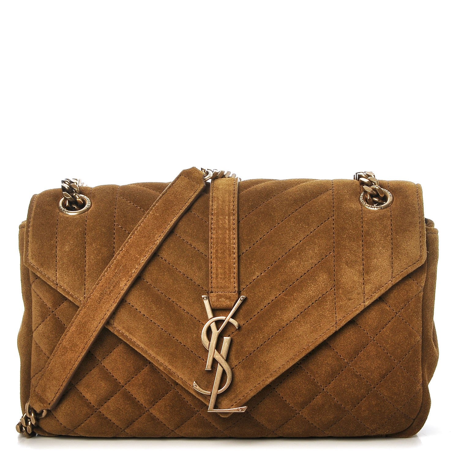 Saint Laurent Suede Tri-Quilt Monogram Medium College Bag Ochre 1 of 10