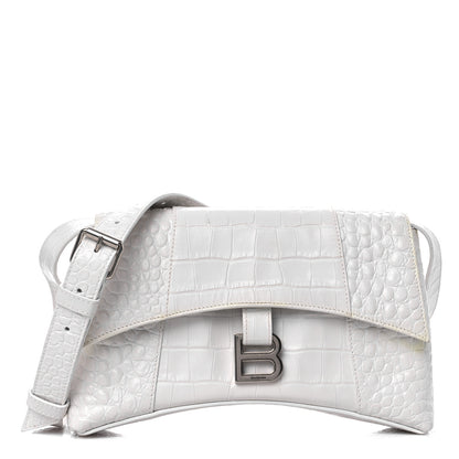 Balenciaga Extra Supple Calfskin Crocodile Embossed XS Downtown Shoulder Bag White 1 of 21
