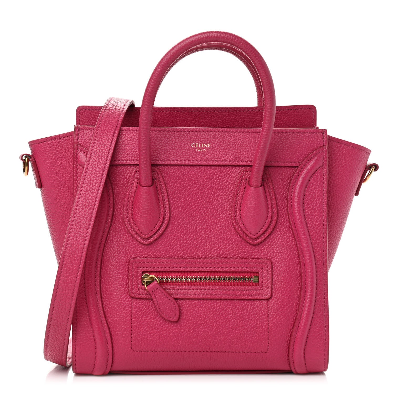 Celine Drummed Calfskin Nano Luggage Fuchsia 1 of 9