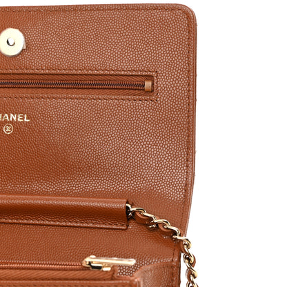 Chanel Shiny Caviar Quilted Strass Wallet On Chain WOC Light Brown 13 of 14