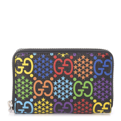 Gucci GG Supreme Monogram Psychedelic Zip Around Card Case Wallet Black 1 of 7