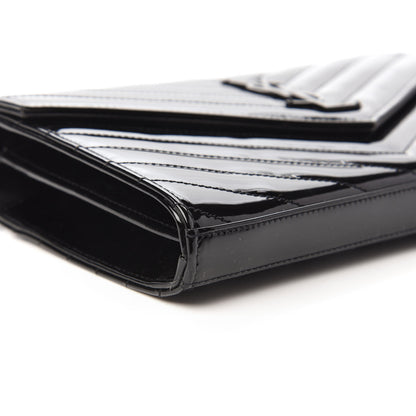 Saint Laurent Patent Matelasse Chevron Monogram Chain Wallet Black 6 of 9