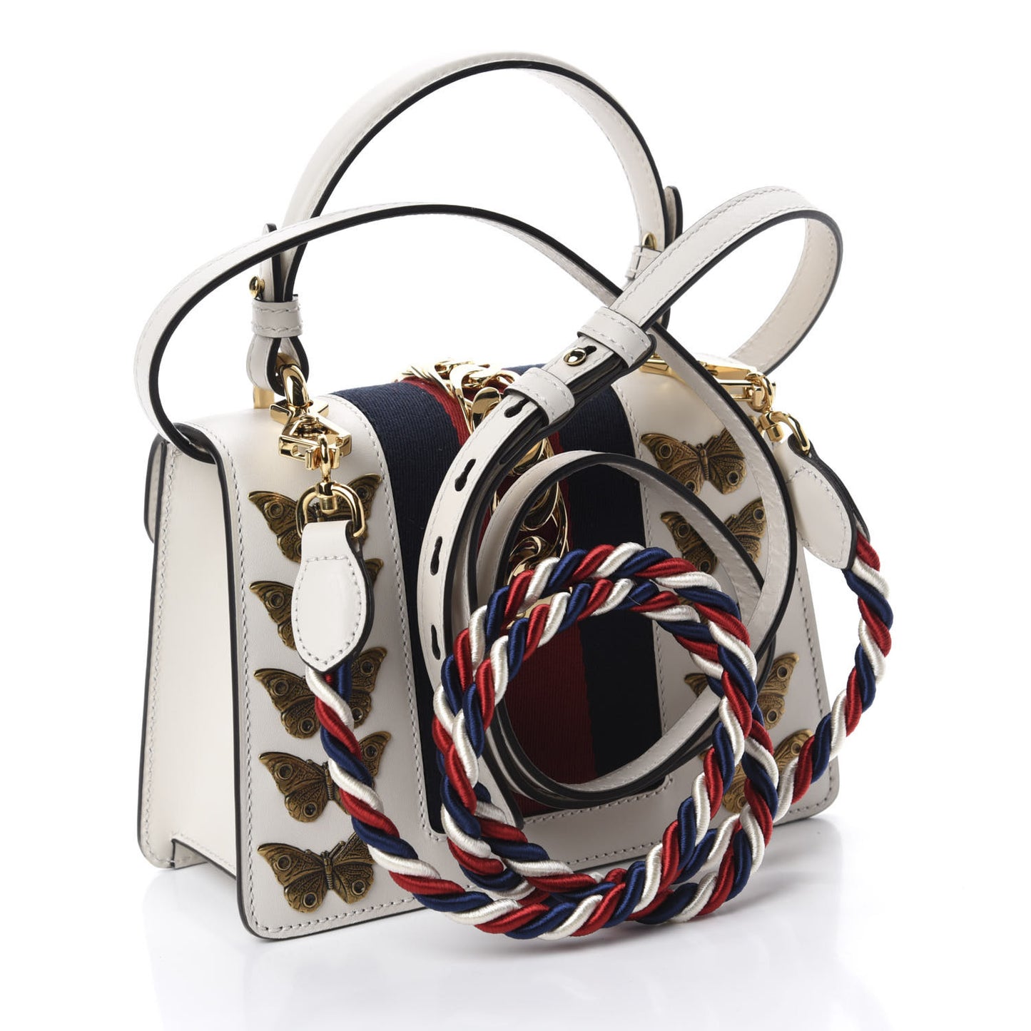 Calfskin Animal Studs Mini Sylvie Top Handle Bag White