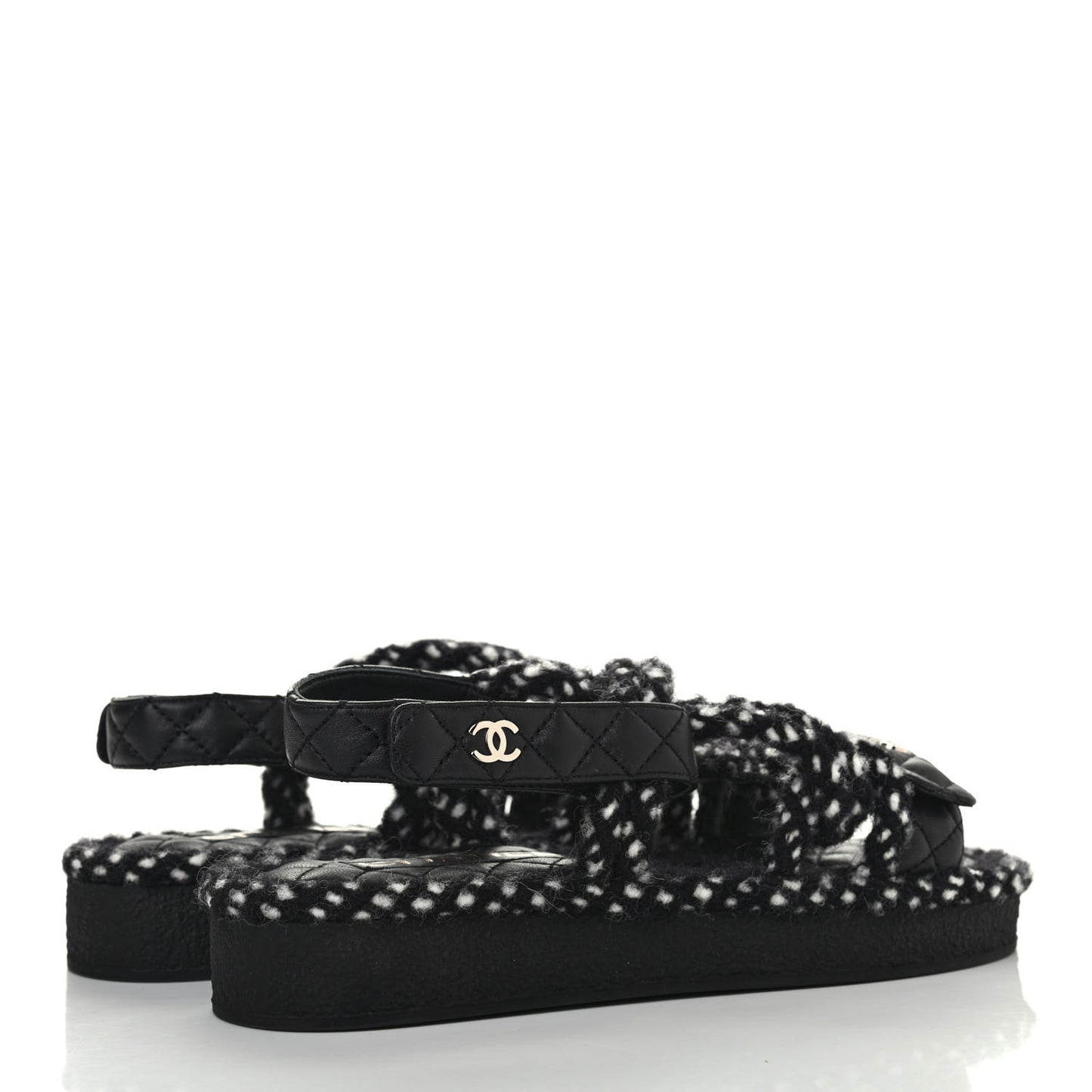 Cord Lambskin Quilted Logo Sandals 38 Black White