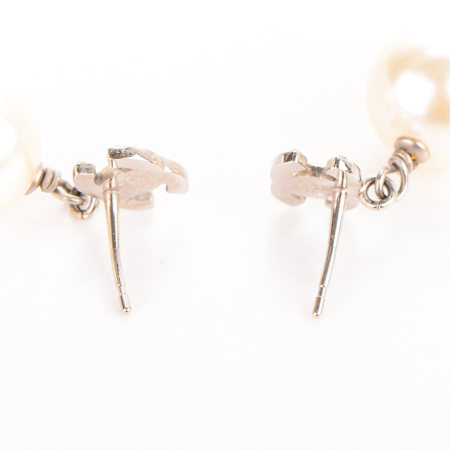 Crystal Pearl CC Drop Earrings Silver