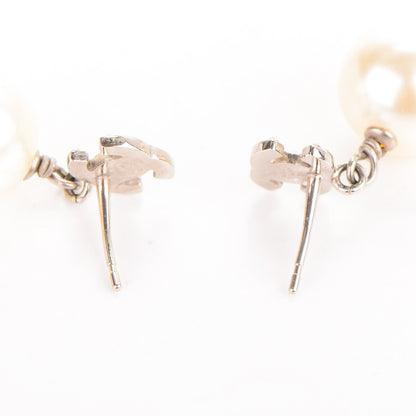 Chanel Crystal Pearl CC Drop Earrings Silver 3 of 4