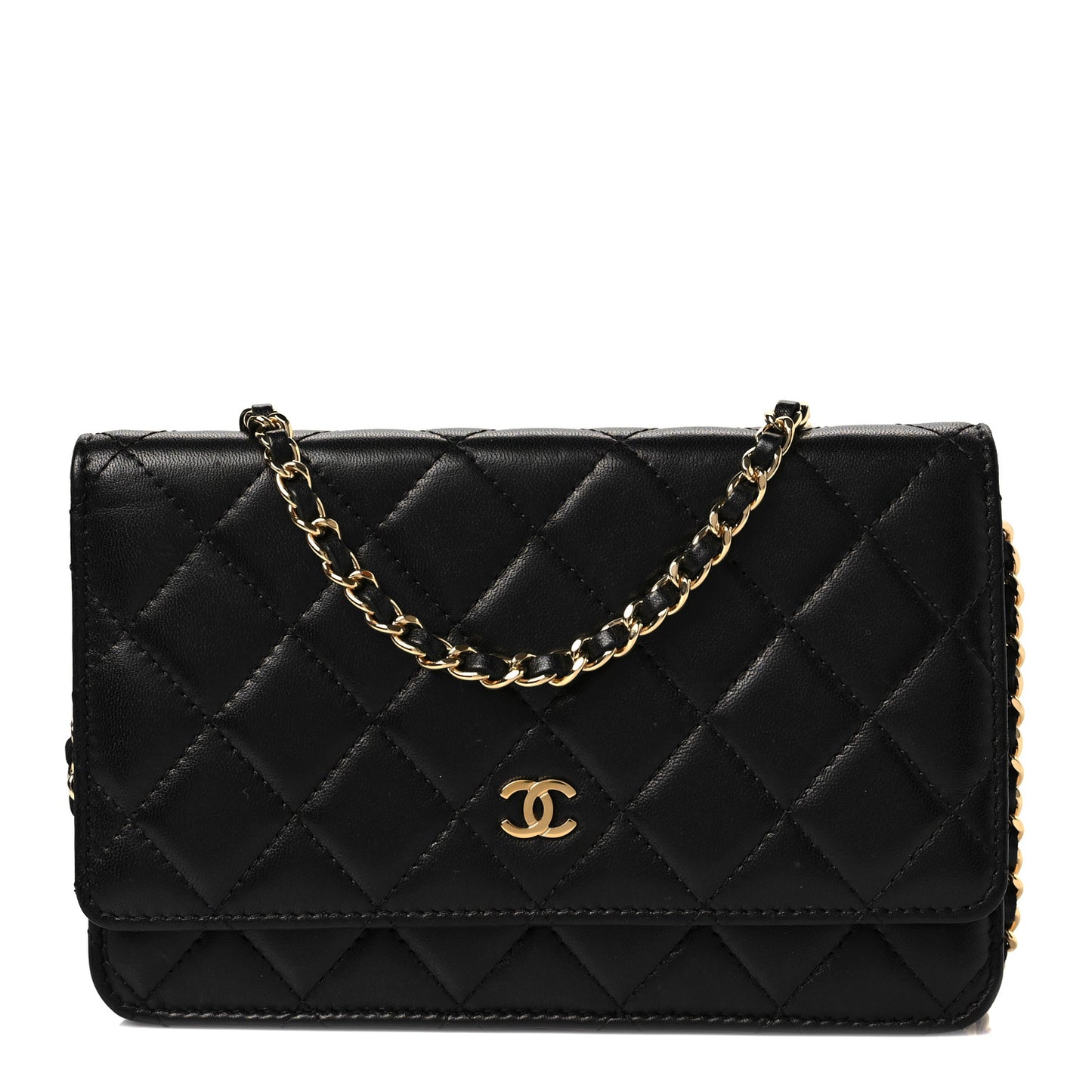 Lambskin Quilted Wallet On Chain WOC Black