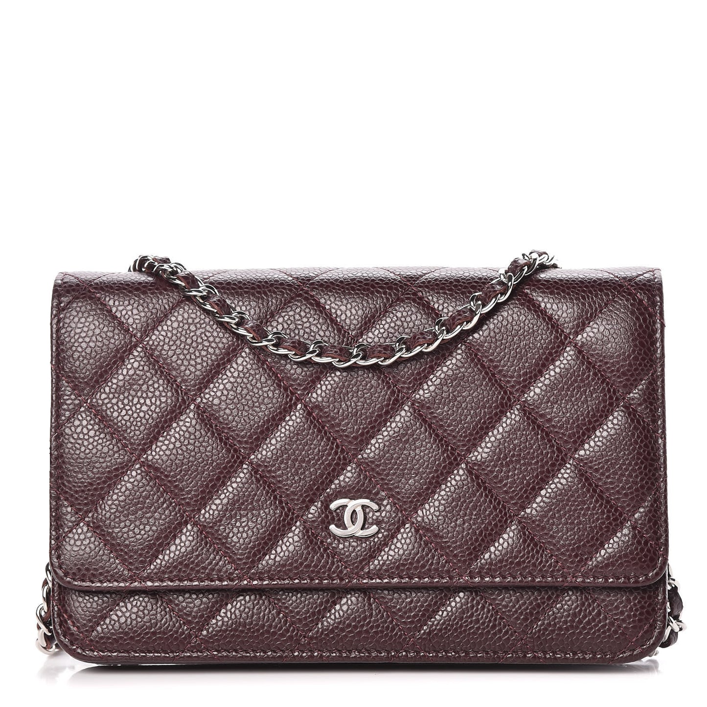 Caviar Quilted Wallet on Chain WOC Burgundy