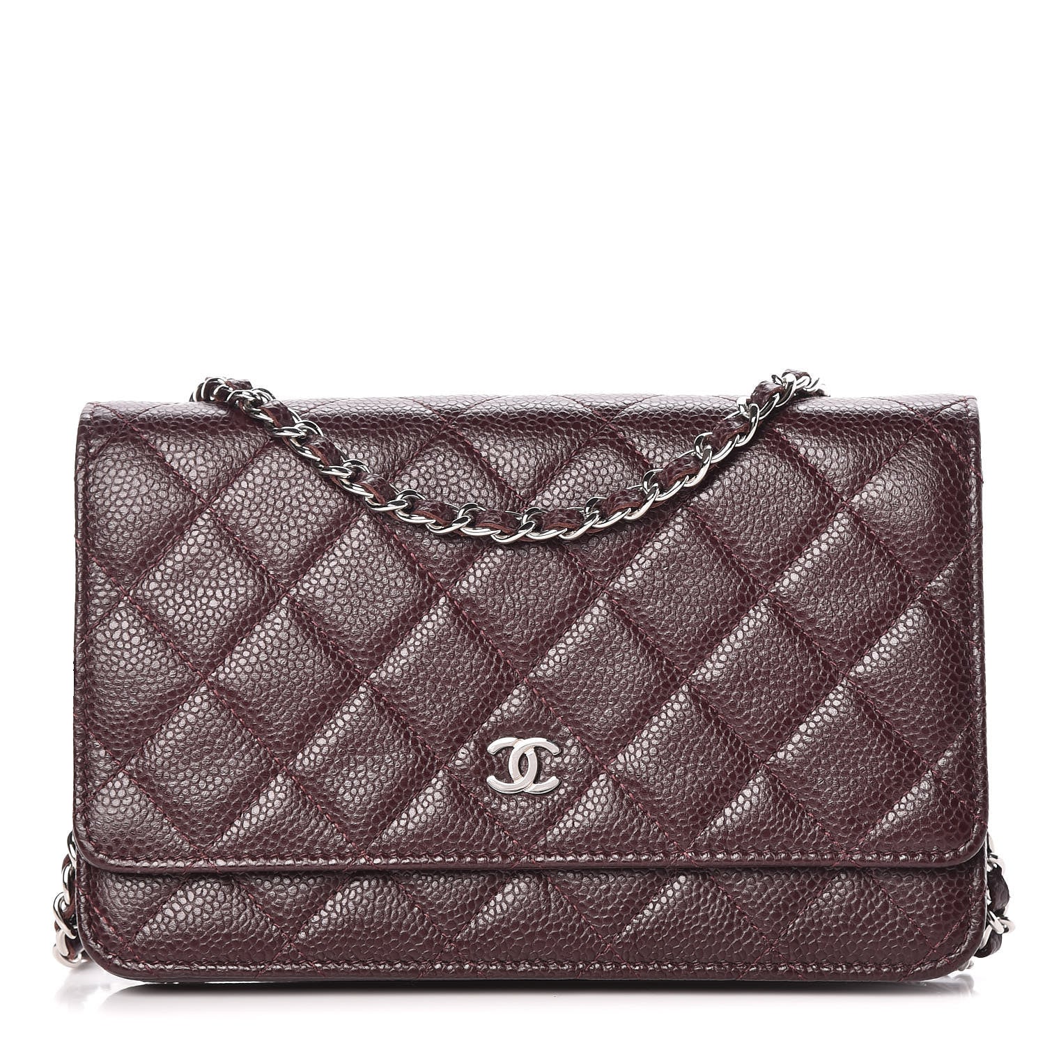 Chanel Caviar Quilted Wallet on Chain WOC Burgundy 1 of 12