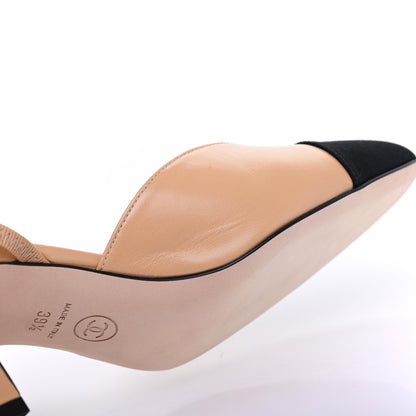 Chanel Goatskin Grosgrain Cap Toe CC Slingback Pumps 39.5 Beige Black 9 of 11