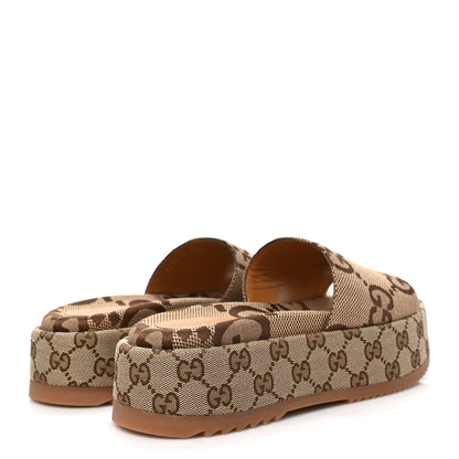 Gucci Monogram Maxi GG Angelina Platform 55mm Slide Sandals 38 Camel Ebony 4 of 8