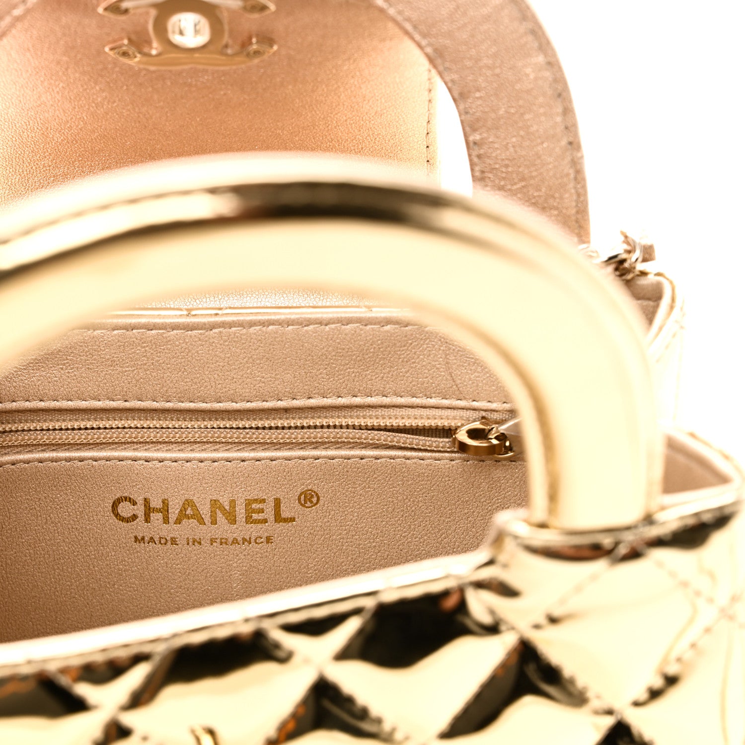 Chanel Mirror Calfskin Metallic Calfskin Quilted Nano Kelly Shopper Gold 6 of 10