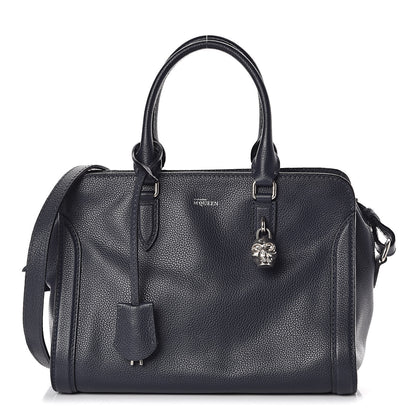 Alexander McQueen Pebbled Calfskin Small Skull Padlock Zip Around Tote Navy 1 of 11