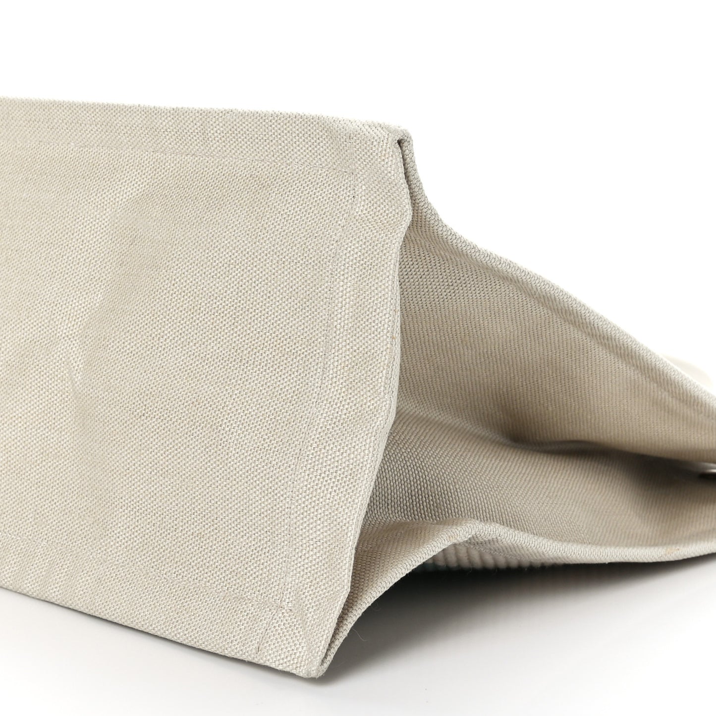 Cotton Linen Calfskin Striped Rive Gauche Tote Water Green