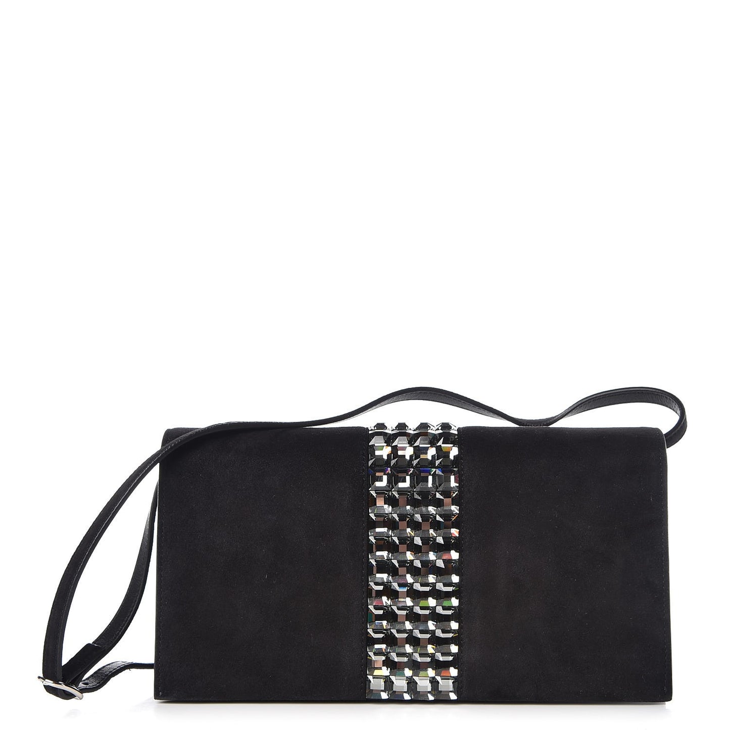 Suede Crystal Broadway Clutch Black