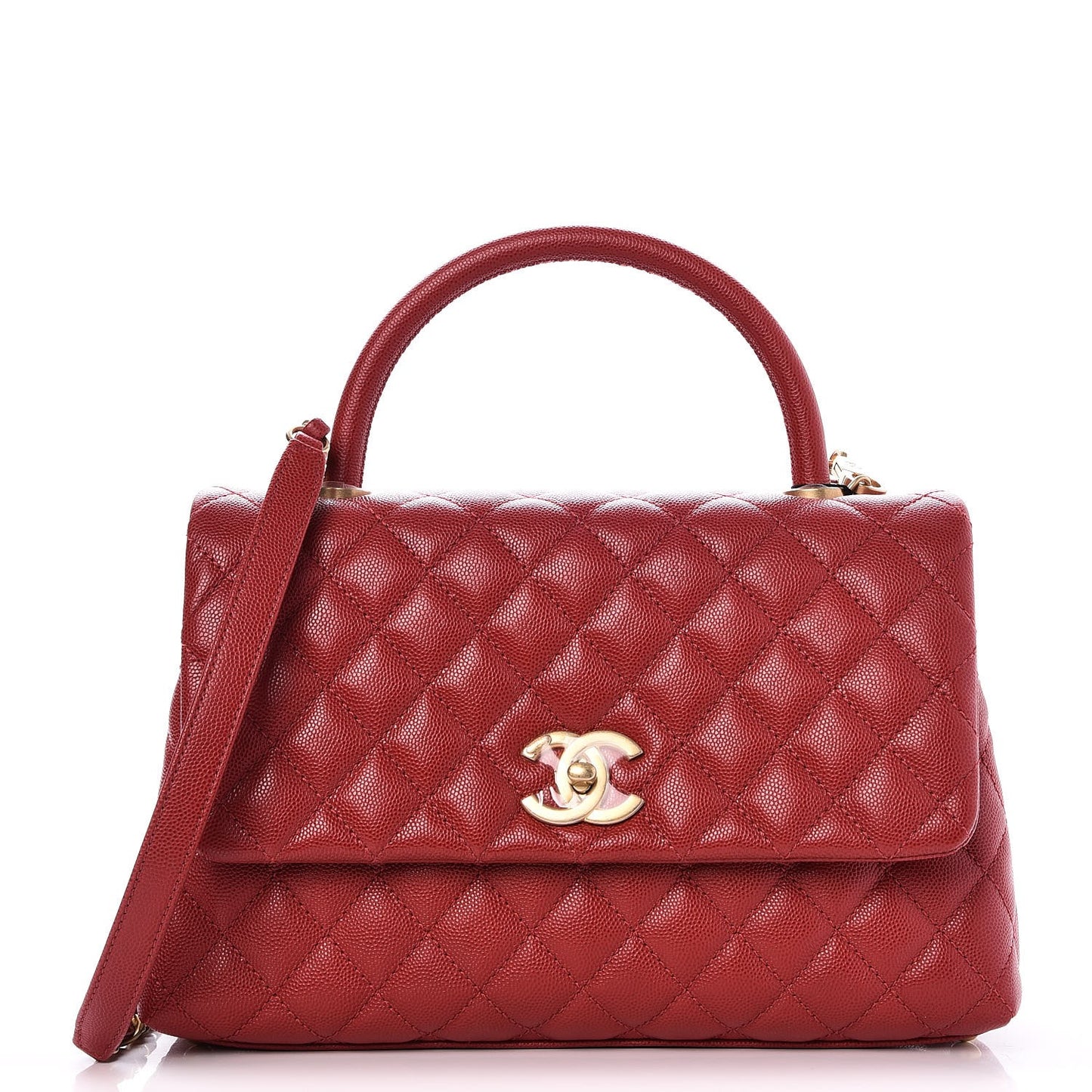 Caviar Quilted Small Coco Handle Flap Red