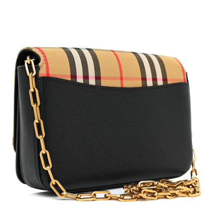 Burberry Goatskin Cotton Canvas Vintage Check D-Ring Mini Bag Black Antique Yellow 3 of 12