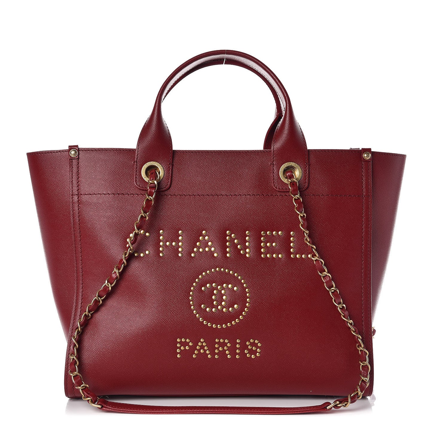 Caviar Small Studded Deauville Tote Red